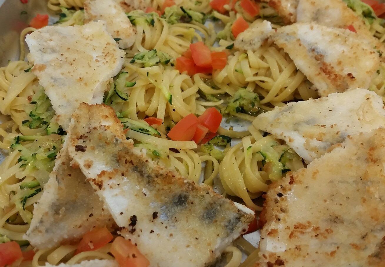 Warmes Buffet mit Zanderfilet und Zucchini Tagliatelle